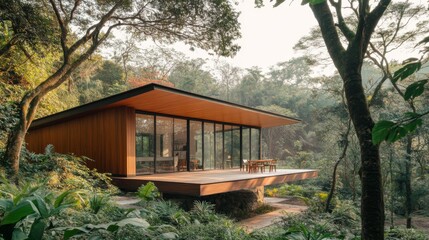 Aufkleber - Minimalist House in Forest Panoramic View