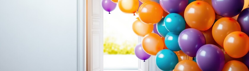 A vibrant display of colorful balloons fills the frame, creating a festive atmosphere perfect for celebrations and parties.