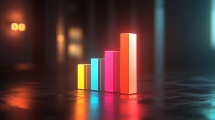 Leinwandbilder - Glowing 3D Bar Graph with Colorful Edges