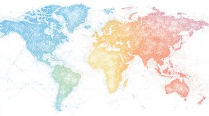 Leinwandbilder - Colorful Abstract World Map with Network Lines