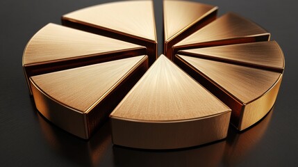 Fototapete - Elegant Metallic 3D Pie Chart with Engraved Details
