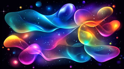 Fototapete - Abstract Neon Shapes and Colorful Waves