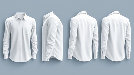 Wall Mural - set of white long sleeve shirt designs with front and back views, isolated on transparent background, generative ai