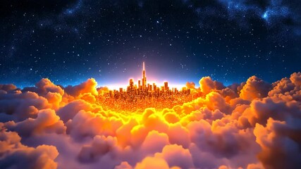 Wall Mural - city in the clouds, cityscape, skyline, night, stars, night sky