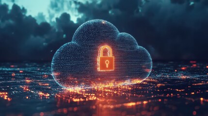 Wall Mural - cloud server protection. cloud server security. secure cloud storage represented by a digital lock.