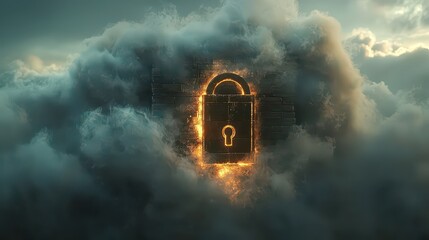 Wall Mural - cloud server protection. cloud server security. secure cloud storage represented by a digital lock.