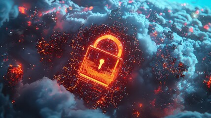 Wall Mural - cloud server protection. cloud server security. secure cloud storage represented by a digital lock.