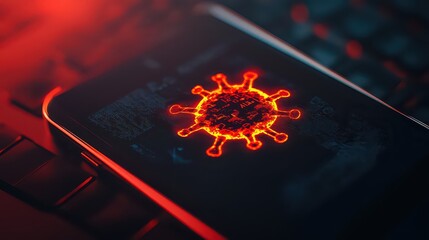Wall Mural - smartphone virus detected. smartphone showing a warning about a potential virus threat digital red a
