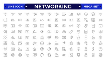 Networking icon set. Connections, relationship, online networking, community, events and social network icons. computer, network, website, server, web design, hardware, software, and programming.