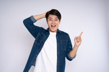 Portrait of young man 
Asian is posing on white background