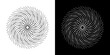 © Wendi - Abstract background with abstract line pattern in circles. Spiral art design as a logo or icon. A black figure on a white background and the same white figure on a black side. Mandala design with line