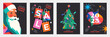 © Tanya - Merry Christmas and Happy New Year 2025 set of greeting card, poster, web banner, holiday cover. Modern bright Xmas design template in trendy geometric style for ads, sales, print and season greetings
