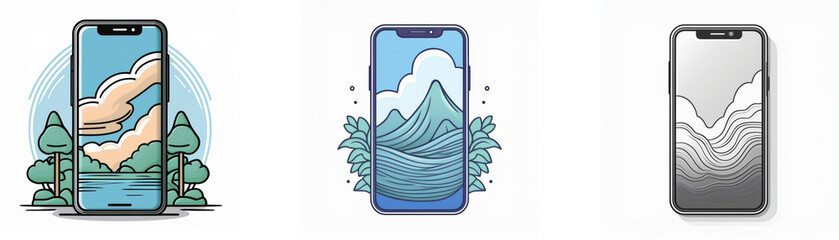 Poster - Three mobile phones with different landscape backgrounds.