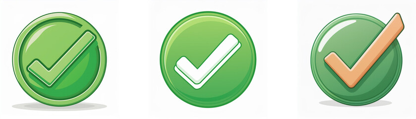 Leinwandbilder - Three green circle buttons with check marks. Each button has a different shade of green and check mark.