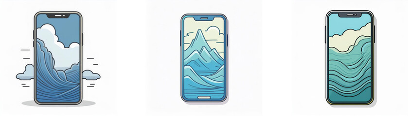 Fototapete - Three smartphones with different water themed backgrounds on their screens.