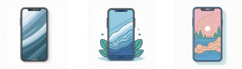 Leinwandbilder - Three smartphones with different abstract backgrounds.