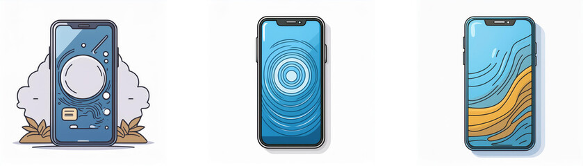 Aufkleber - Three cell phones are shown with different backgrounds.