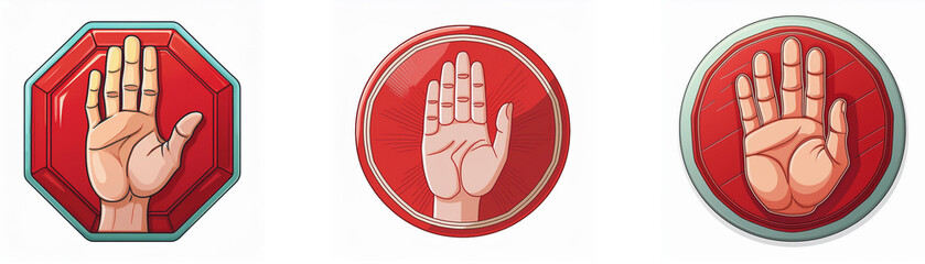 Poster - Three red signs with an open hand.