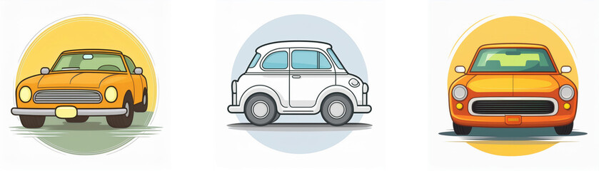 Aufkleber - Three vintage cars in circular frames, one yellow, one white, and one orange, displayed against a white background.