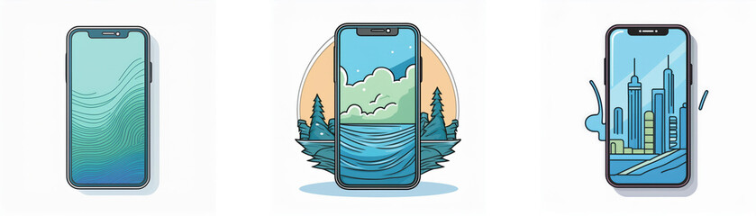 Fototapete - Three mobile phones with different backgrounds on the screen.