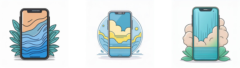 Poster - Three smartphones with different backgrounds.