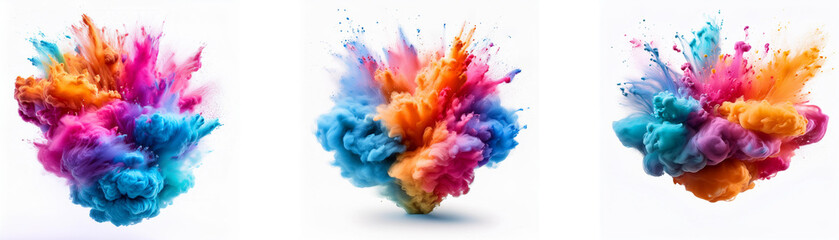 Aufkleber - Three colorful powder explosions on a white background.