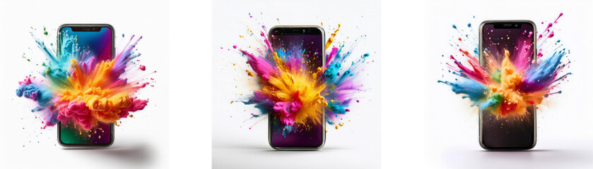 Aufkleber - Three smartphones with a colorful explosion behind them.