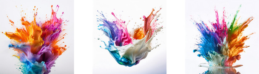 Poster - Three colorful paint splatters on a white background.