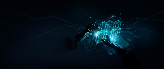 Aufkleber - Cyber security, Protection with double locking system, Fingerprint use Login verified identity credentials on network of data protection technology on digital padlock, Ai, Protect of cyber attack