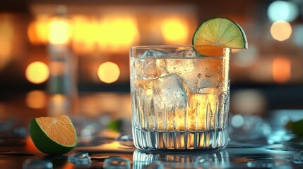 A refreshing gin cocktail, garnished with orange and lime.