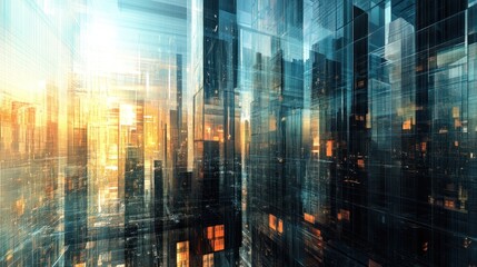 Sticker - abstract cityscape with a futuristic and modern design, showcasing a blend of technology, architectu