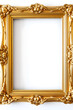 © Tetlak - An ornate golden picture frame with intricate designs, set against a white wall. The frame is empty, inviting artwork or a mirror to be placed inside.