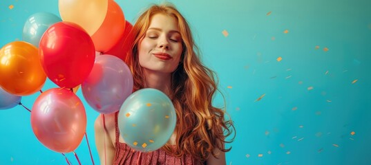 Joyful Woman with Balloons Celebrating New Year