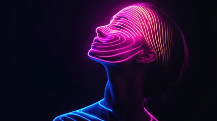 Wall Mural - a woman's face illuminated with vibrant neon lines, creating a futuristic and ethereal aesthetic.