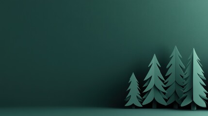 Wall Mural - minimalist green background with silhouetted pine trees in the corner.