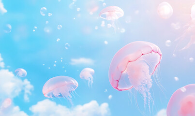 Wall Mural - jellyfish in the blue sky-generative ai