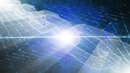 Wall Mural - loop digital technology chain on glowing blue cyberspace background.