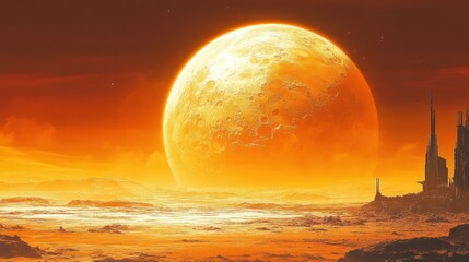 Wall Mural - planet mars illustration, orange red eroded mars surface, science fiction background.