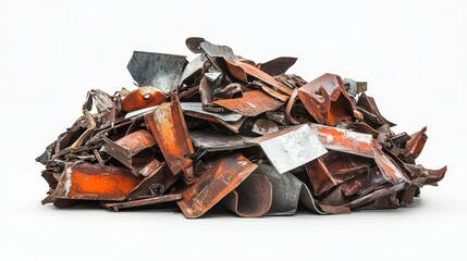 Wall Mural - Heap of scrap metal at recycling junkyard on white background