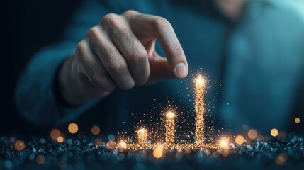 Wall Mural - A businessman pointing at a graph showing exponential growth, highlighting positive financial results and successful investments.
