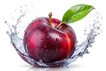 Floating Plum Fruit with Splash,isolated on white background