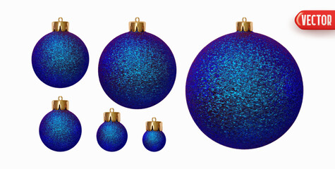 Wall Mural - Set of Christmas decorations in form of balls with sparkles realistic 3d design. Xmas ornaments balls in glitters. Collection of holiday New Year elements round decorative baubles. Vector illustration