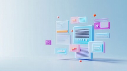 Colorful 3D UI Elements Floating in the Air. User Interface and Design Concept