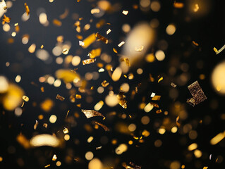 Wall Mural - party and birthday background - colorful bokeh golden sparkles on black background