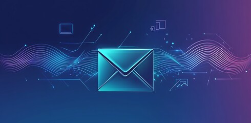 mail envelope and binary code of abstract technology background with