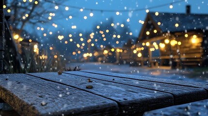 Wall Mural - Magical Winter Night with Snow Falling Over Cozy Cabins