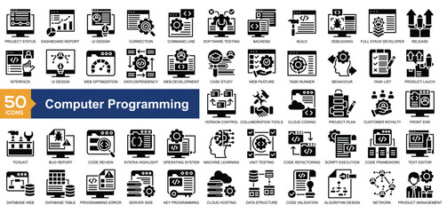  Computer Programming icon collection Glyph Style