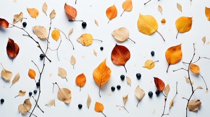 colorful birch leaves on white background