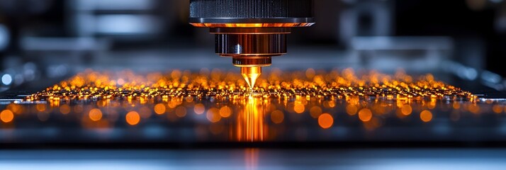 Aufkleber - Laser cutting process of metallic surfaces happening in a modern industrial workshop or production facility.
