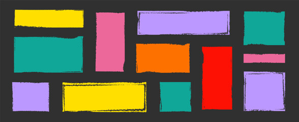 Leinwandbilder - Box brush frame rough shape set. Text box frame rough grunge square paint shape element. Hand drawn crayon grunge brush rectangle text border. Vector illustration